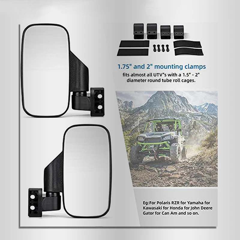 Universal Rear Side View Mirror Clamp For 1.75 In And 2 In UTV ATV