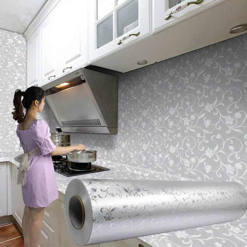 Kitchen Oil Stickers Waterproof High-temperature Wallpaper Adhesive Fire Wall Hearth Ambry with Thick Aluminum Foil Finish doll house miniature kitchen simulation kitchenware cooktop pot set model retro fire paint tripod stove alcohol lamp accessories