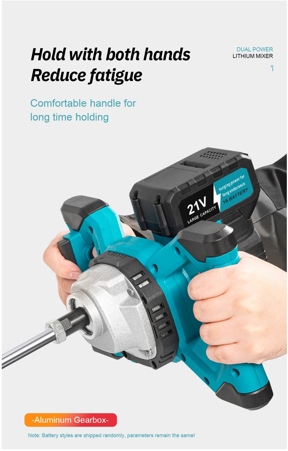 Electric Concrete Mixer Battery Powered Cordless Mixer Portable Dual Battery Mor