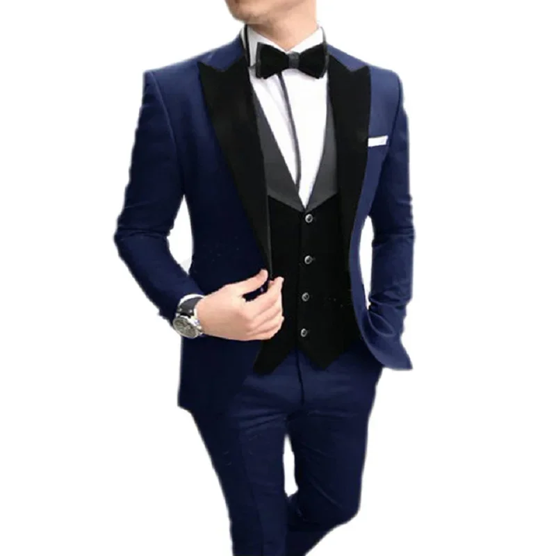 

Men Suits 3 Pieces Casual Slim Fit Black Notch Lapel Vest Best Man Tuxedos For Wedding Party Suit(Blazer+vest+Pants)