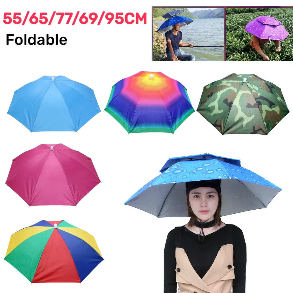 55/65/69/77/95cm Outdoor Fishing Caps Rain Umbrella Hat Foldable Fishing Sunshade Headwear Cap Waterproof Camping Beach Sun Hat sun hats,fisherman hat,umbrella hat,fishing hats,rain umbrella hat