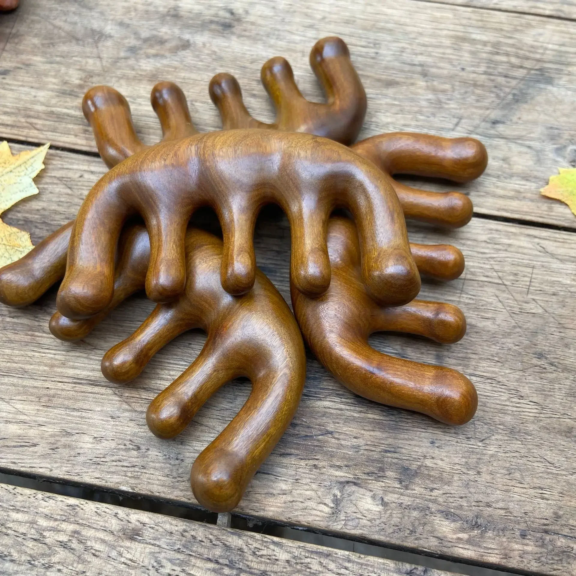 Sandalwood Five-finger Meridian Massage Anti-screw Comb Activity Gym Curly Hair Brush Gift Birth Health Care Tools for Women