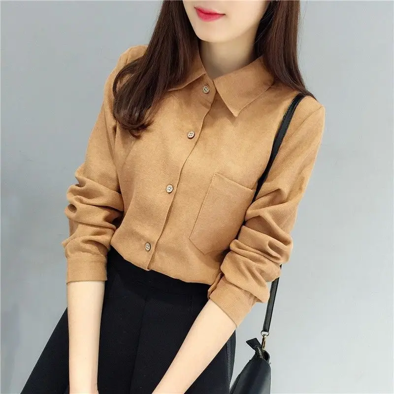 Fashion Solid Color Button Spliced Pockets All-match Shirt Women's Clothing 2022 Autumn New Casual Tops Loose Office Lady Blouse