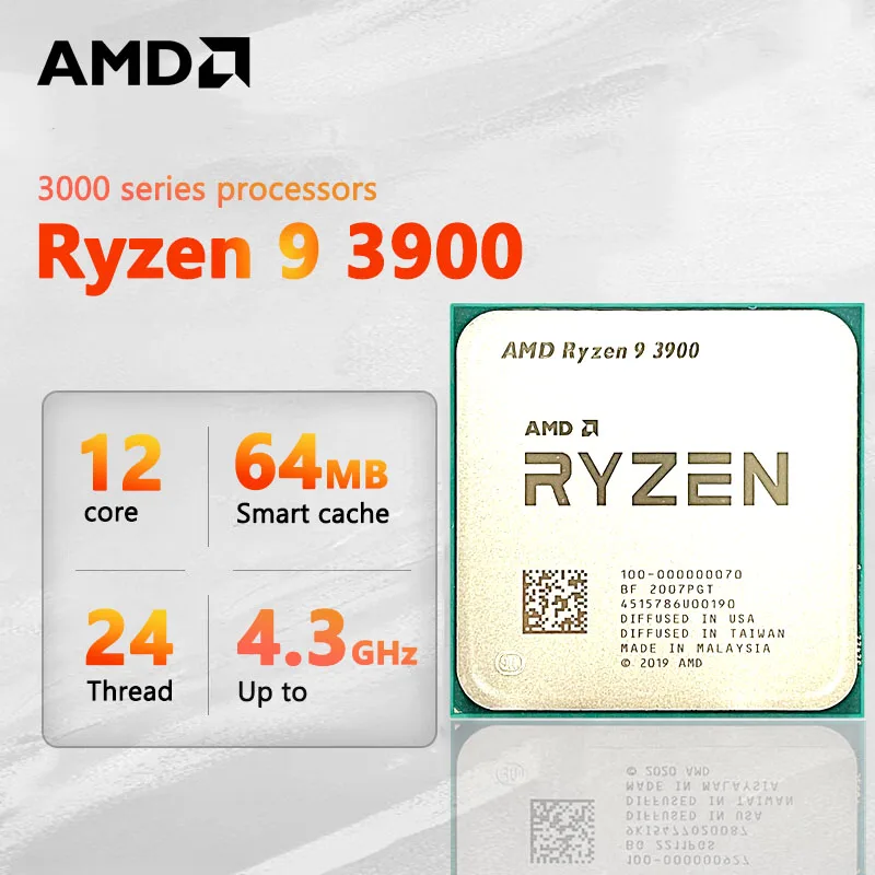 AMD Ryzen 9 3900 NEW R9 3900 3.1 GHz Twelve-Core 24-Thread CPU ...