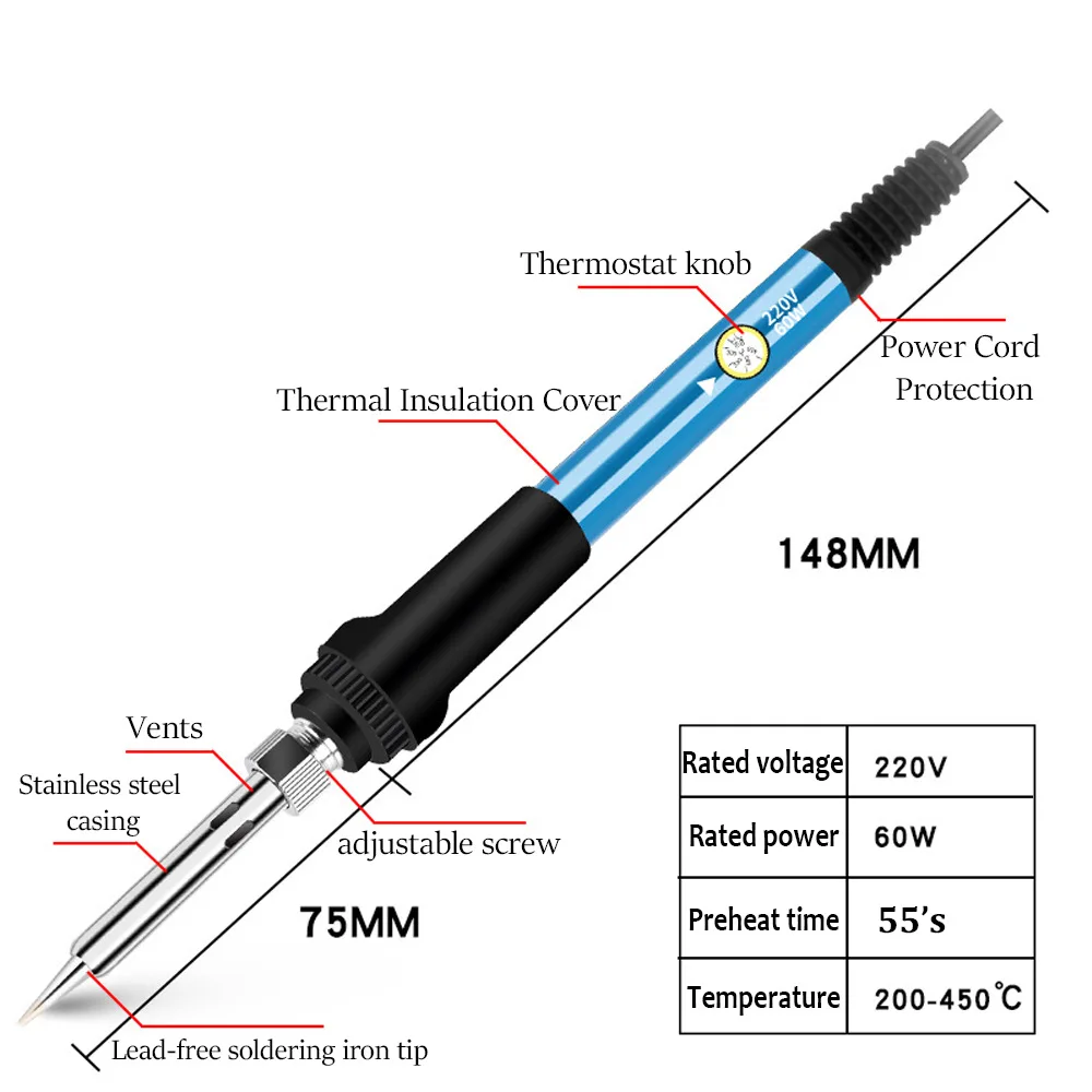 Justable Temperature Electric Soldering Iron 220V/110V 60W Electric Soldering Iron Set Welding Solder Repair Tool 5