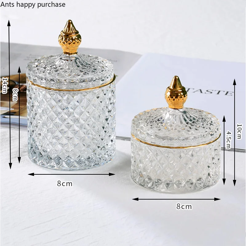 Transparent Glass Jar with Cover Storage Tank Jewelry Box Storage Boxes Cotton Swab Box Candy Jar Storage Bottles Home Organizer 6