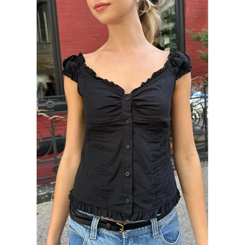Yowablo Abito Corto da Donna Sexy Tinta Unita con Scollo a V e Volant