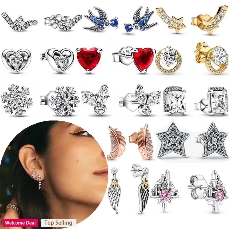 

Original Women's 925 Silver Shining Star Light Feather Flying Earrings Light Luxury Women's Earrings Fashion DIY Charm Jewelry