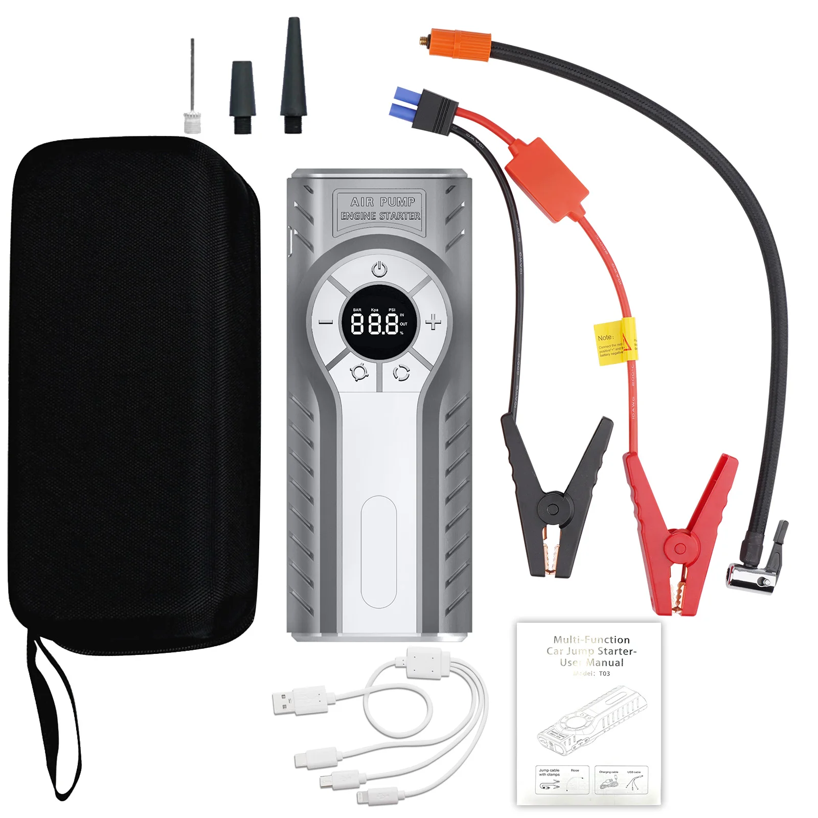GKFLY 2500A Jump Starter 4 in 1 Air Compressor Power Bank Portable Battery For Car Emergency Booster Starting Device LED Lights car jump starter,jump starter