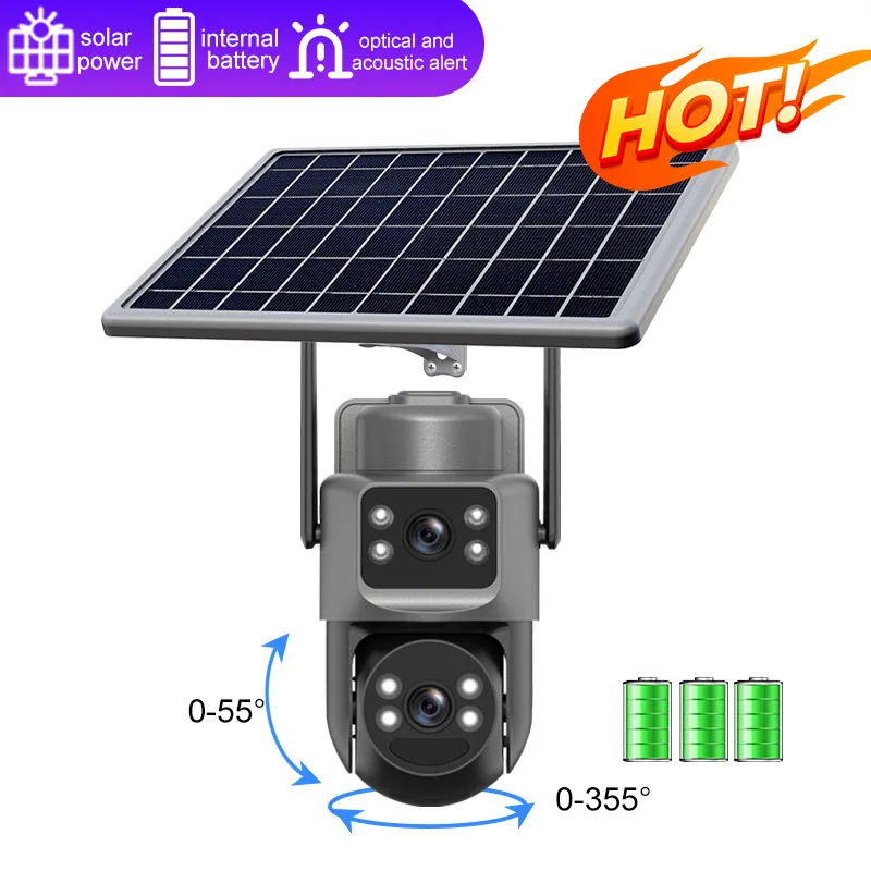 2.8'' 8MP 4G Sim Solar Camera Outdoor Dual Lens Wireless WIFI Surveillance IP Camera PIR Human Detection Solar Security CCTV Cam 2