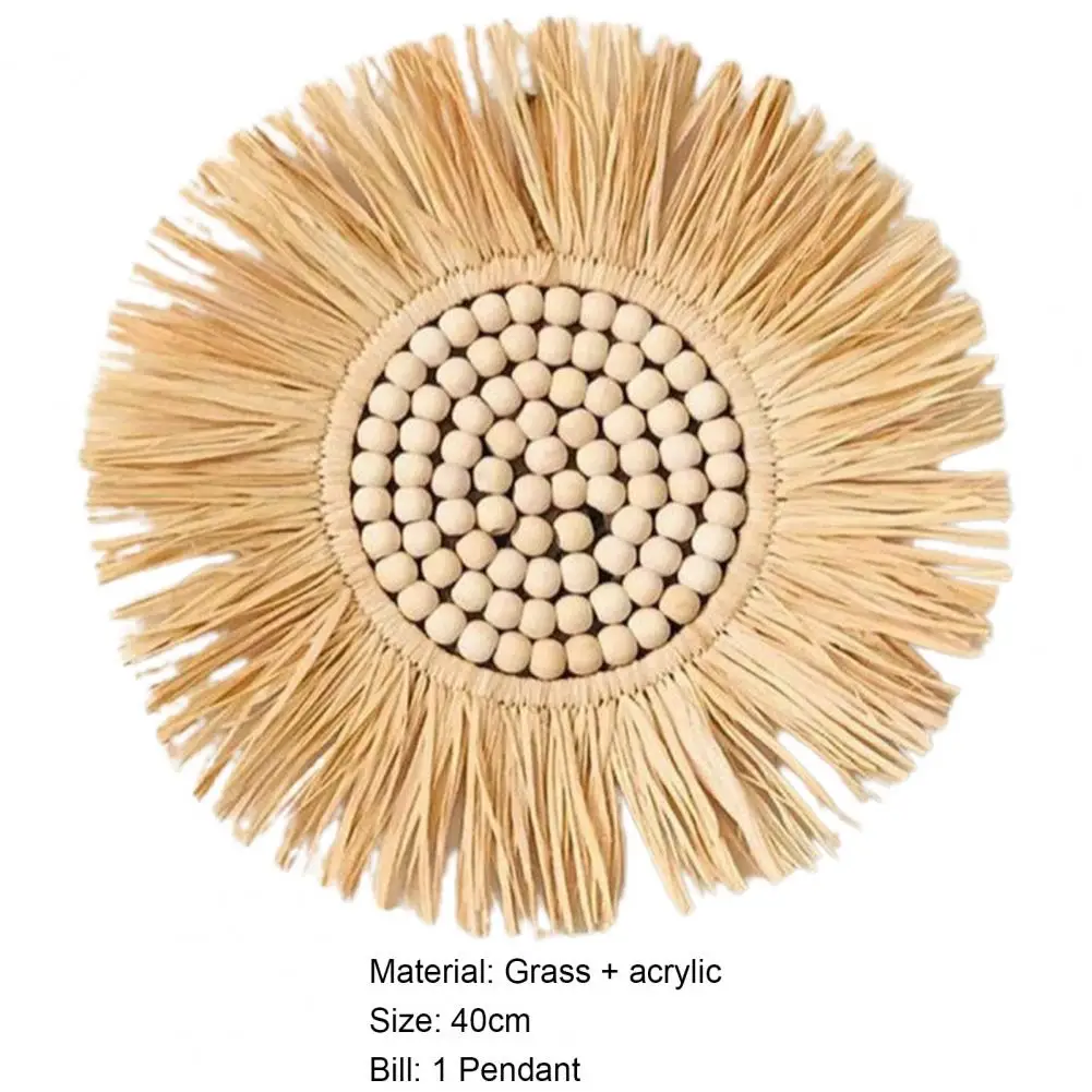 40cm Hanging Mirror Straw Moroccan Wood Beads Acrylic Multi-function Decorative Ornament Rattan Nordic Wicker Decor For Bedroom