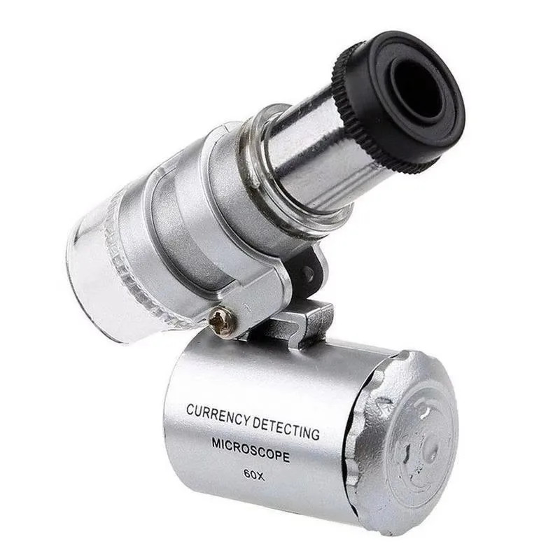 Mini 60X Microscope LED Jewelry Loupe UV Currency Detector Portable Magnifier Magnifying Eye Lens Magnifying Glass Loupe
