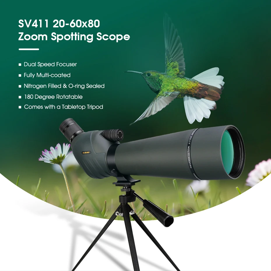 Telescope binoculars spotting scope SVBONY Bird Watching SV401/SV411/SV13 20-60X80 Waterproof Camping Equipment for Moon Target Shooting