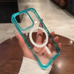 Transparent Shockproof Magnetic Phone Case with Magsafe - Compatible Wireless Charging - iPhone 14 Plus (Blue)