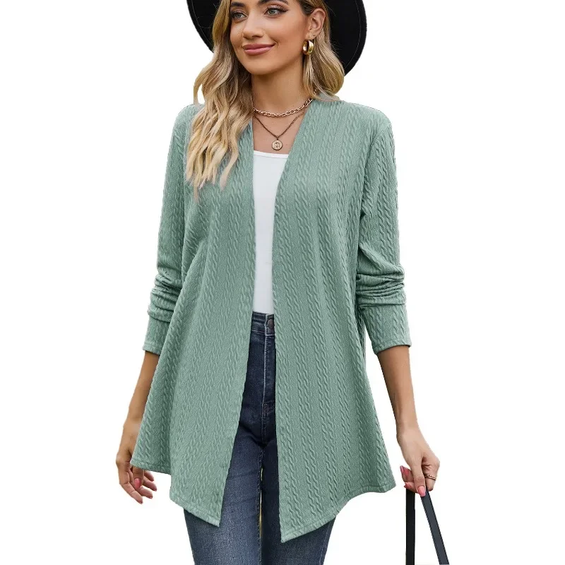 

Осень-зима 2023, новинка, свободная одежда с V-образным вырезом, пальто с открытым стежком, женские топы, Однотонные кардиганы с длинным рукавом, рубашки 29546