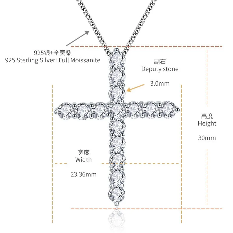 

P3-0076 Lefei Fashion Trend Luxury Classic Moissanite Diamondset Color D Cross Necklace For Women 925 Silver Party Jewelry Gift