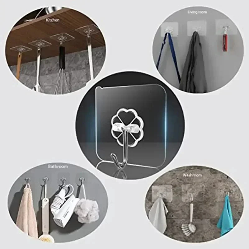 Wall Hooks 5/10/20 Pcs Door Hook Adhesive Wall Hooks Transparent Anti-skid Traceless Heavy Duty Stick on Hook Bathroom Kitchen Wall Sticker