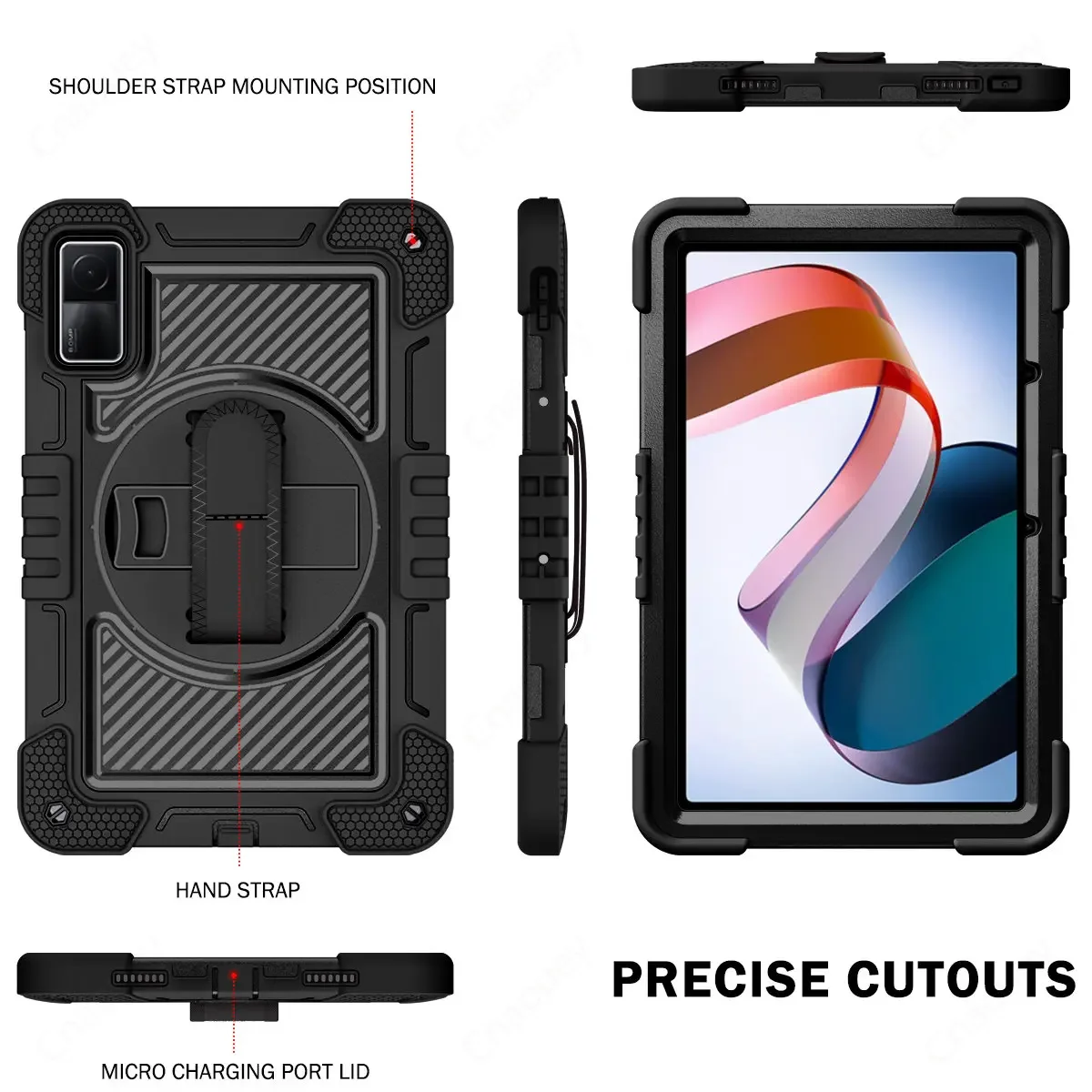 Heavy Duty Shockproof Tablet Case with Swivel Bracket, Handle, and Shoulder Strap