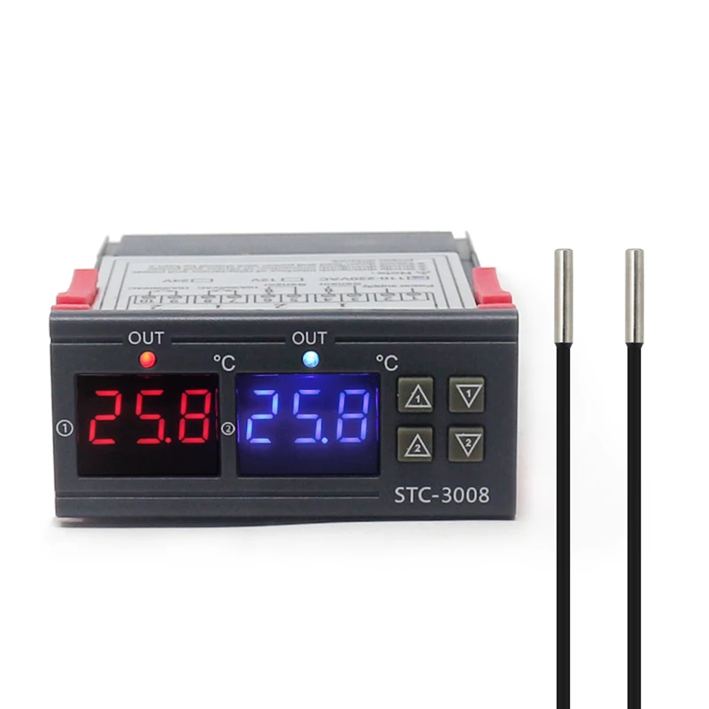 2X STC-3008 Dual Digital Incubator Thermostat Display Temperature Controller 12V