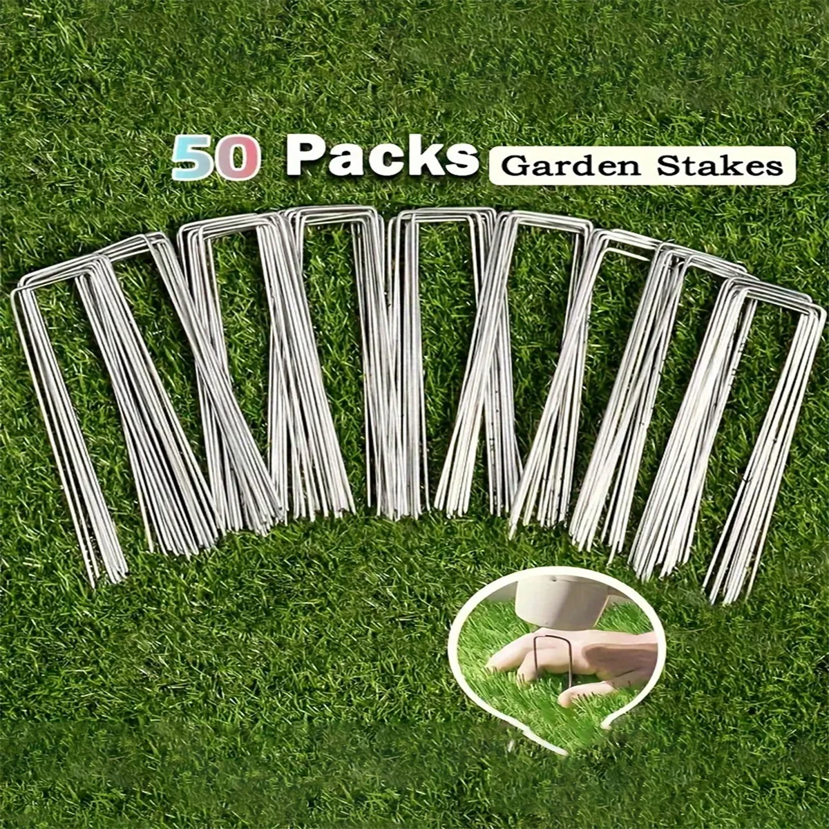 Floor Nails 50PCS U-shaped Grass proof cloth nail Lawn fastening garden peg U-shaped galvanized fixator Camping tacks