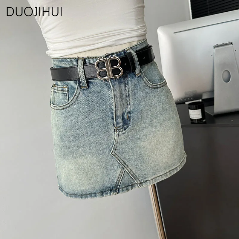 

DUOJIHUI American Chicly High Waist Slim Women Mini Skirts Fashion Washed Simple Distressed Classic A-line Casual Female Skirts