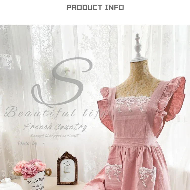 Description Picture 2 of itemFemale Women Apron Cotton Linen Aprons Dress Garden Cafe Kitchen Cooking Florist Palace Style Vintage Fashion Dress Aproning