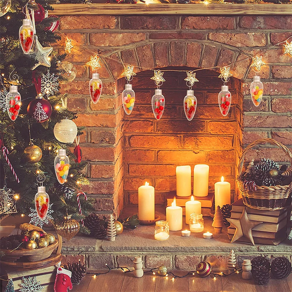 12Pcs Christmas Fillable Clear Bulbs Plastic Light Hanging Ornaments Light Bulb Ornaments Christmas Decorating DIY Crafts
