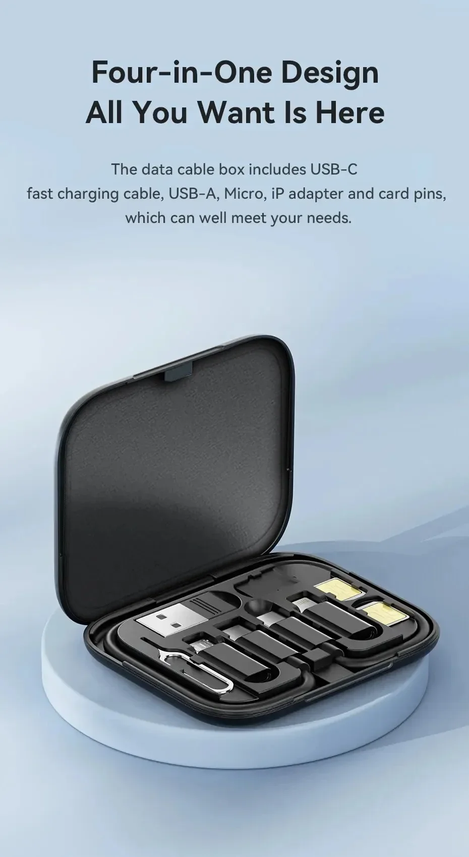 60W USB C To USB Type C Cable 4 in 1 Multifunction Data Cord Storage Box For iPhone Samsung Xiaomi Micro USB Fast Charging Cable