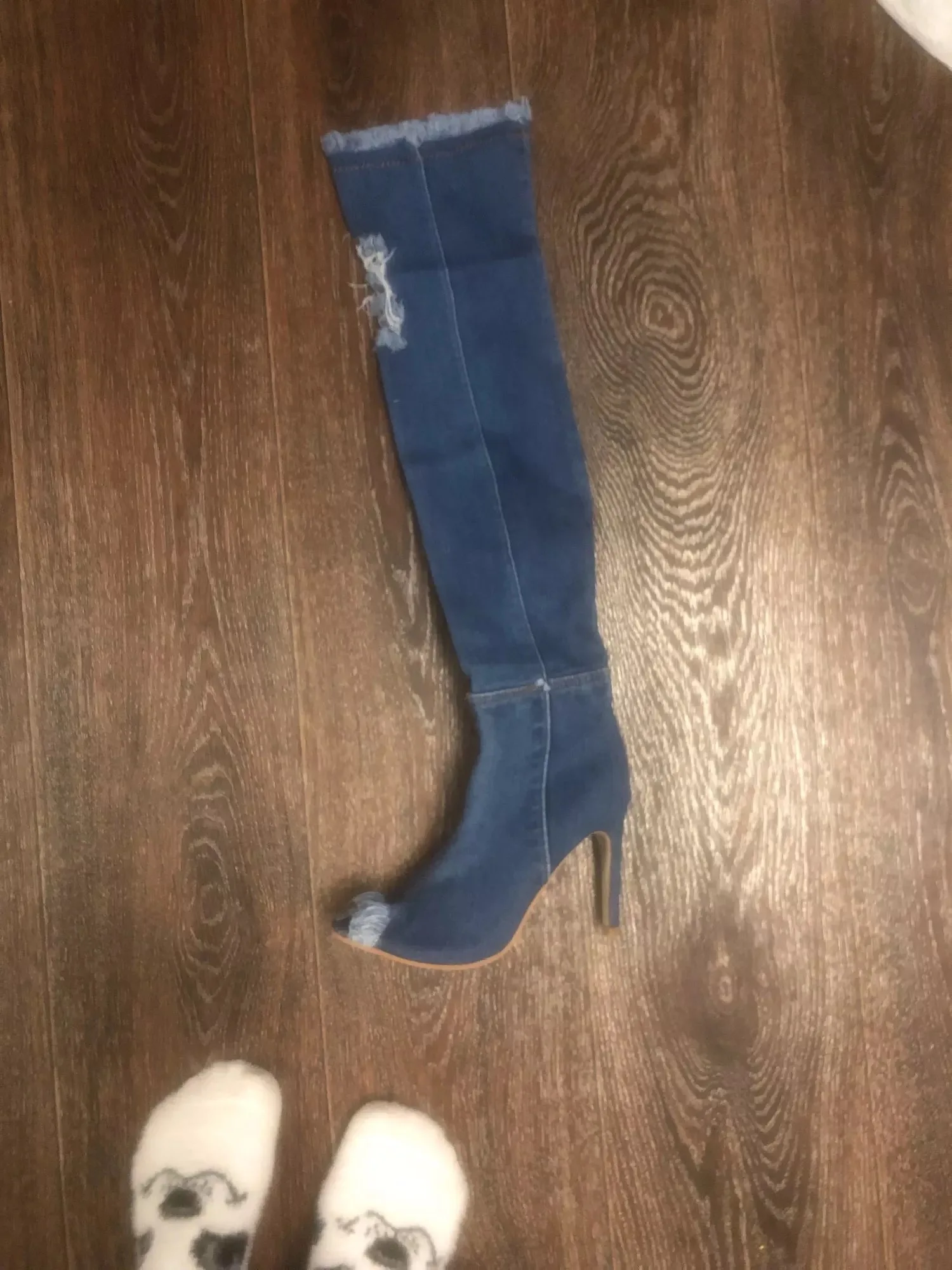 Over The Knee High Boots Women Denim Peep Toe High Heel Boots 2024 New Style Fashion