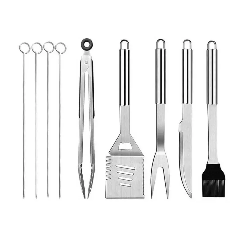 

BBQ Grill Tool Set Stainless Steel Spatula Fork Tongs Knife Brush Skewers Barbecue Grilling Utensil Outdoor Camping Cooking Tool