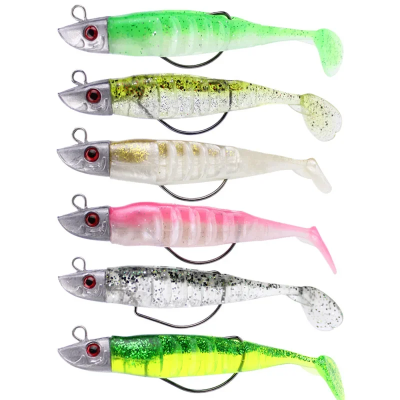 

Fake Lure Jigging Soft Bait Fishing Lures 9/11cm 15.6/23.3g DIY Head Jig Fish T Tail Sea Bass Lure Fishing Tackle 6 Colors
