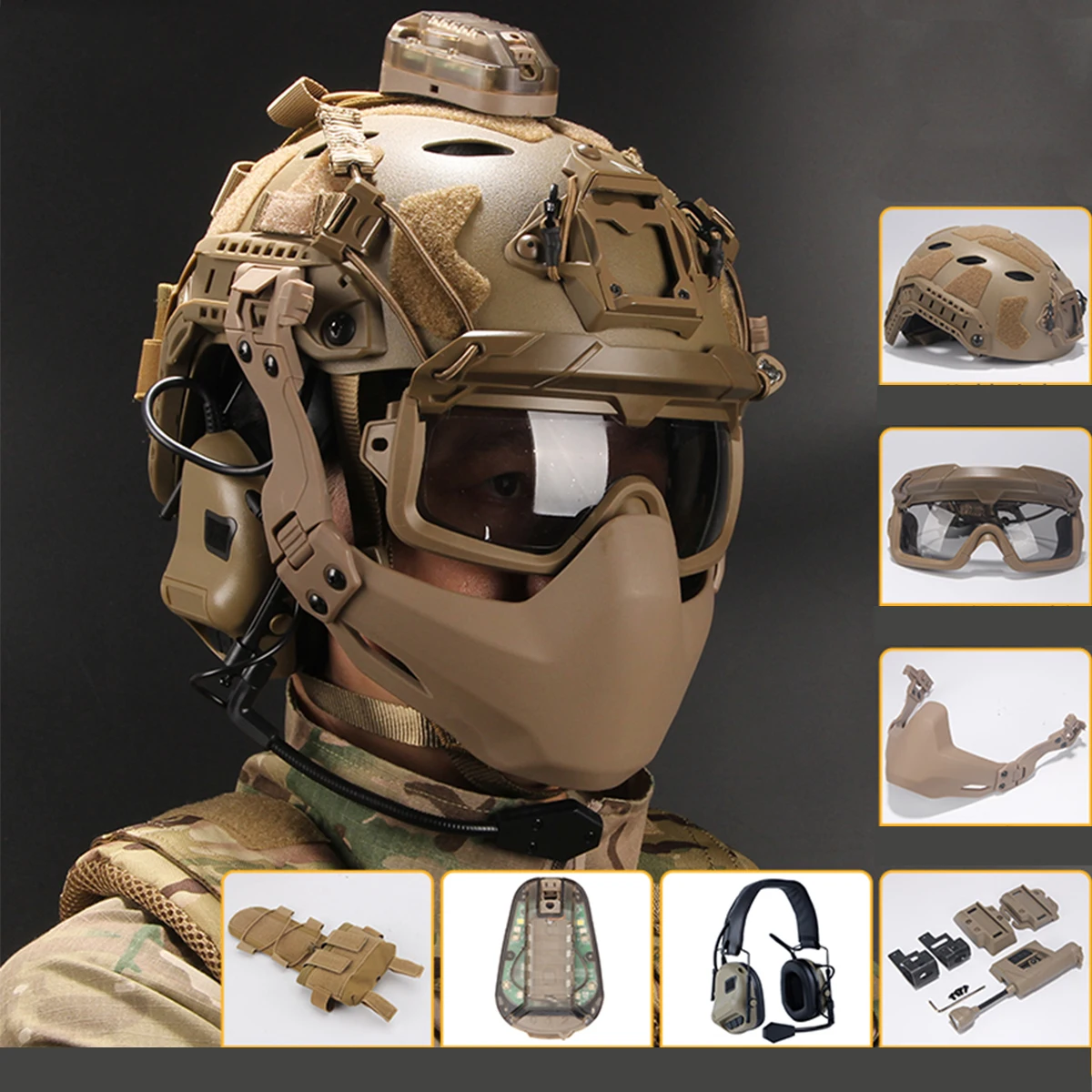 Airsoft Fast Helmet Set With Night Vision Goggles & tactical