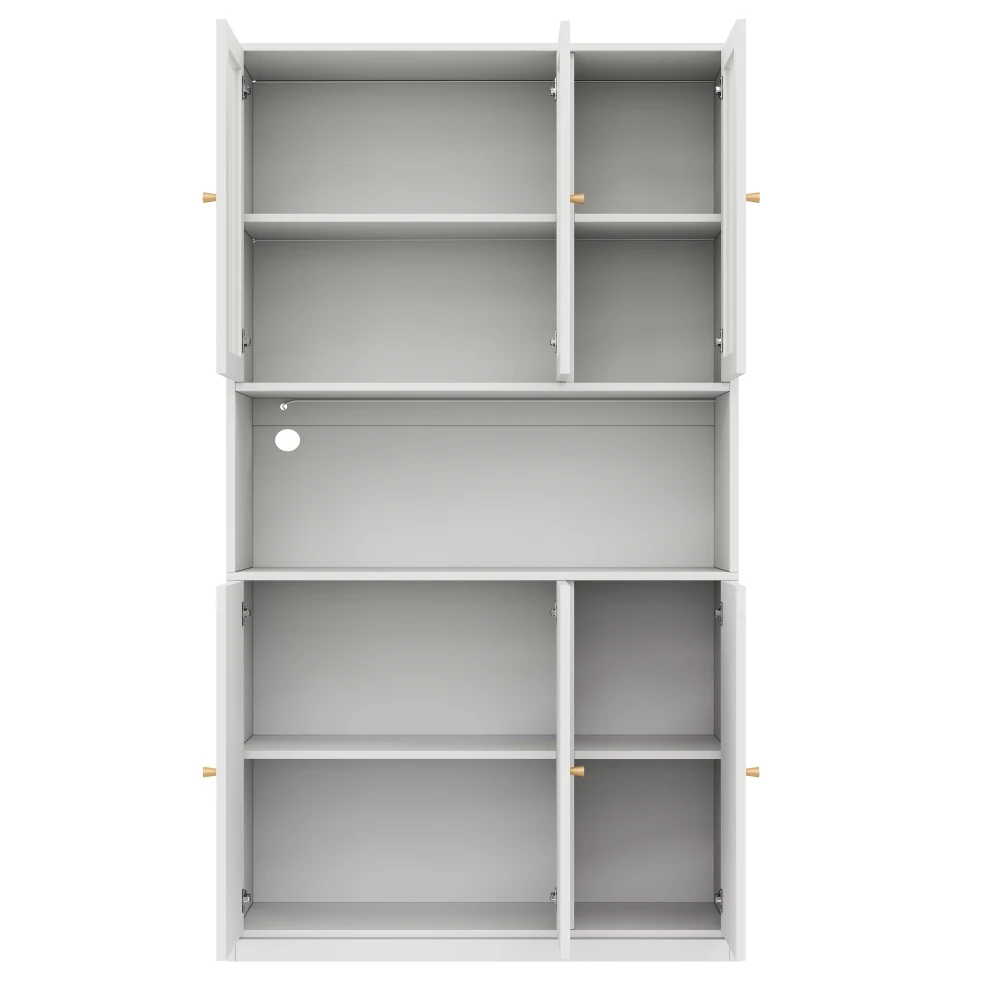 Bücherregal mit Glastüren und LED-Beleuchtung, Vitrine mit offenem Fach und 3 Türen, Aktenschrank für Ordner und Bücher – Detail 5