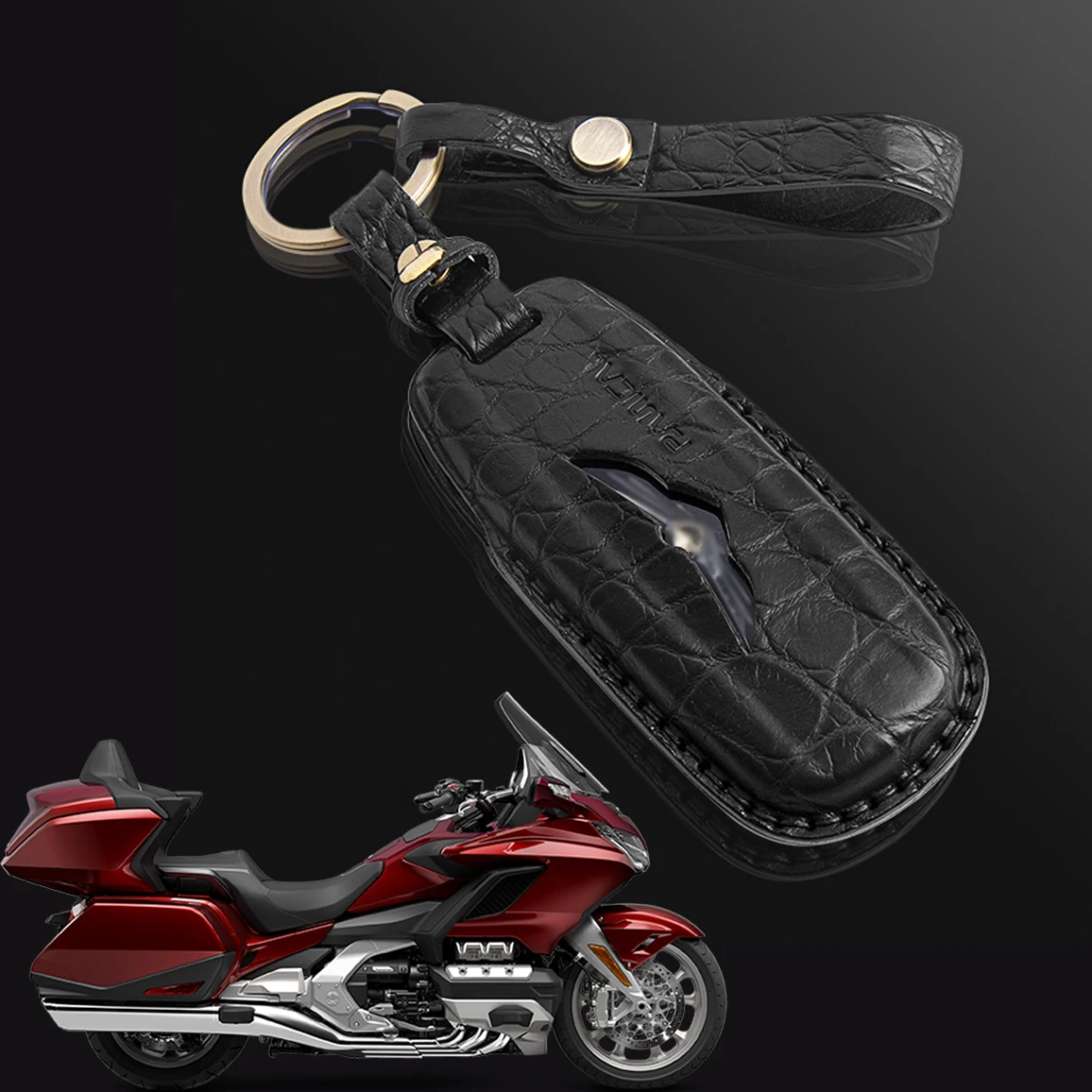 Panical Freshwater Nile Crocodile Leather Key Case Key Holster Protection Kit For Honda Gold Wing GL1800 F6B 2018-2023 Black