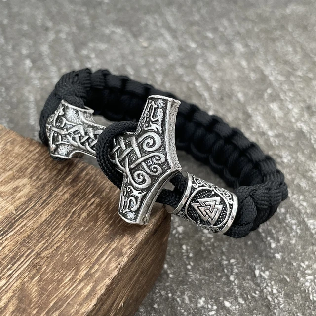 Scandinavian Viking Stainless Steel Thor's Hammer Men's Bracelet Vintage  Odin Rune Celtic Knot Paracord Chain Punk Style Jewelry - AliExpress