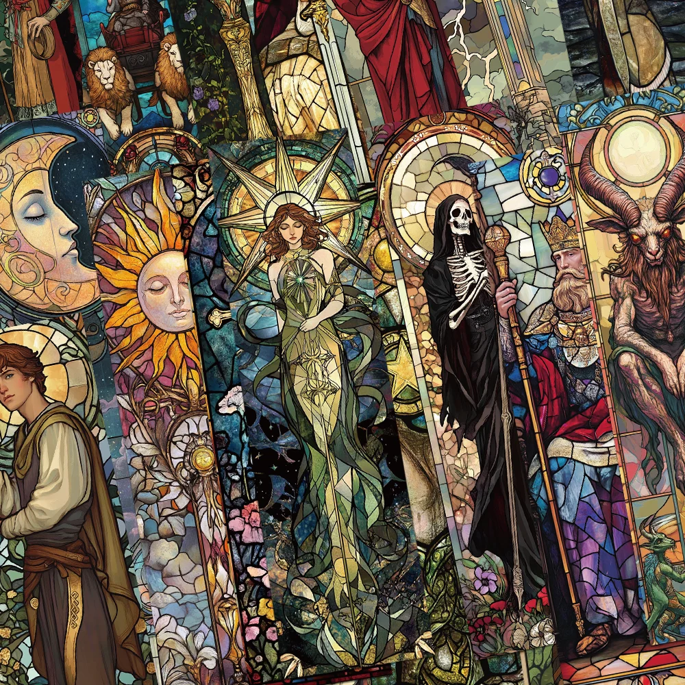 Stained Glass Bookmark 30pcs Stained Glass Tarot Card Bookmarks Students Paper Card Decorating Books Book Page Marking DIY