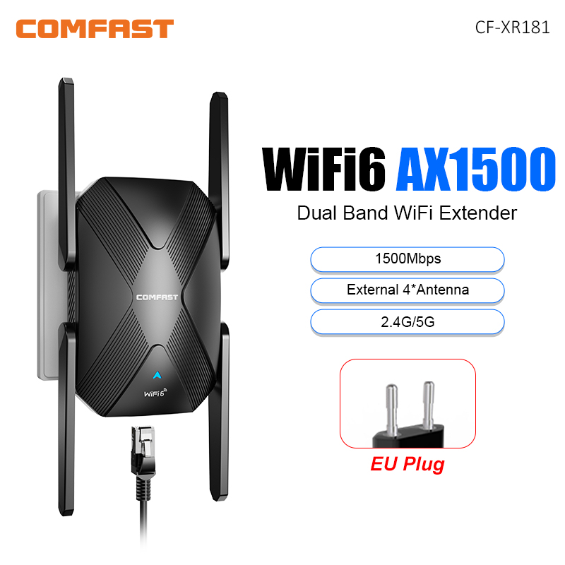 Wi-Fi 6 Range Extender AX1500 2G&5GHz Dual Band WIFI Repeater 4*3dBi Antenna WiFi 6 Long Distance Range Signal Expansion Amplife