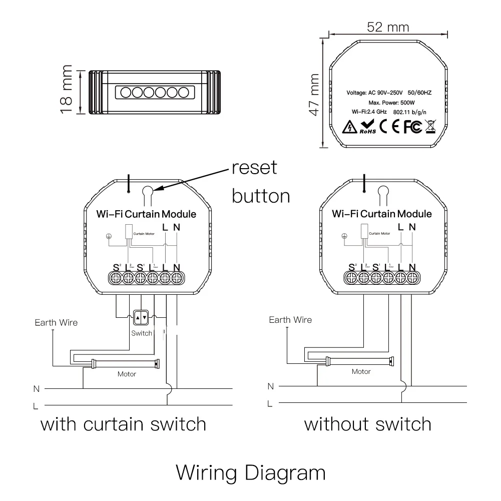 GERMA-minimódulo de interruptor de cortina WiFi, Motor de persiana enrollable, Control remoto por aplicación Smart Life, Tuya, funciona con Alexa y Google Home