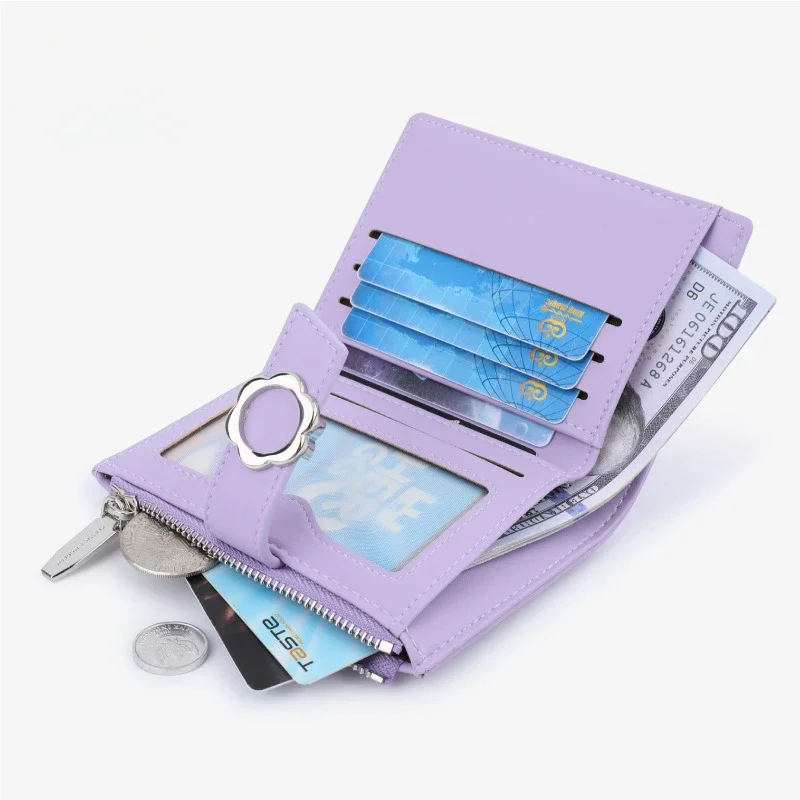 New Wallet Women's Advanced Leather Material Online Red Ins Flower Girl's Small Wallet Hasp Zipper Card Holder