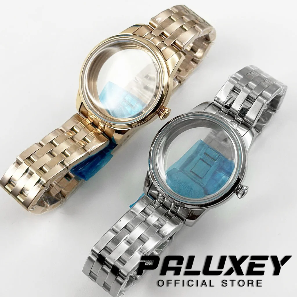 Elegant 33MM Ladies Cocktail Stainless Steel Watch Case with Arch Glass and Transparent Backcover