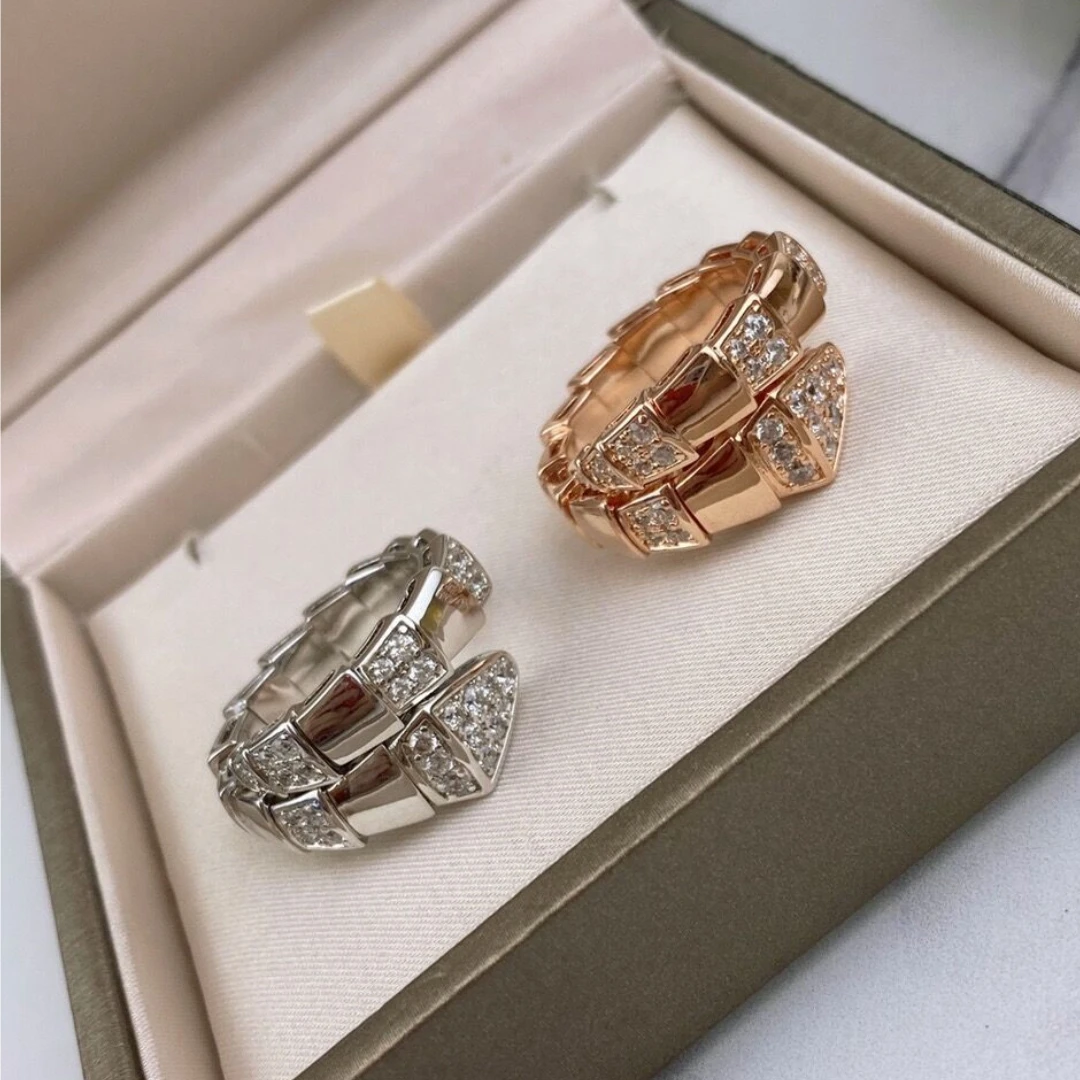 

Classic 925 Sterling Silver Elastic Snake Bones Half Diamond Spirit Snake Ring High Quality Fashion Brand Party Luxury Gifts