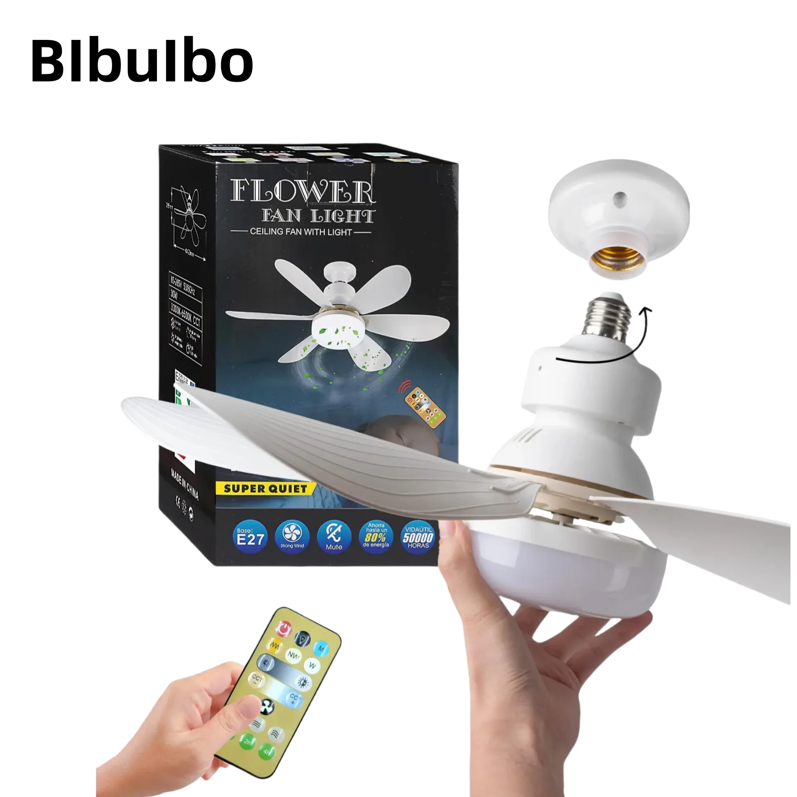 Elbulbo E27 LED 30W/40W Ceiling Fan, Intelligent Remote Control E27 Base, Dining Room and Bedroom, Silent Ceiling Fan Light