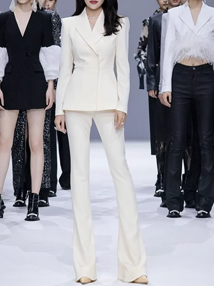

EXCELLENT QUALITY Newest 2023 Designer Runway Suit Set Women's Slim Fitting Blazer Jacket Flare Pants Suit 2pcs