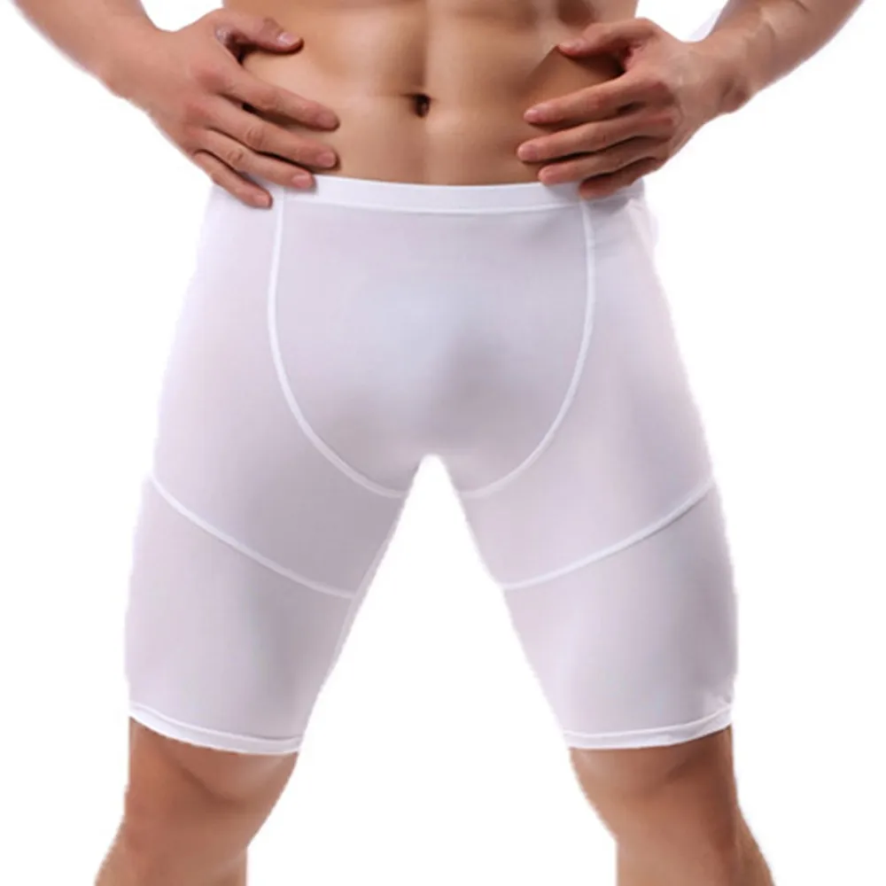 

Men Ultra Thin Perspective Tight Shorts Gym Fitness Sports Tight-fitting Bottoms High Stretch Solid Color Boxer Briefs Underwear