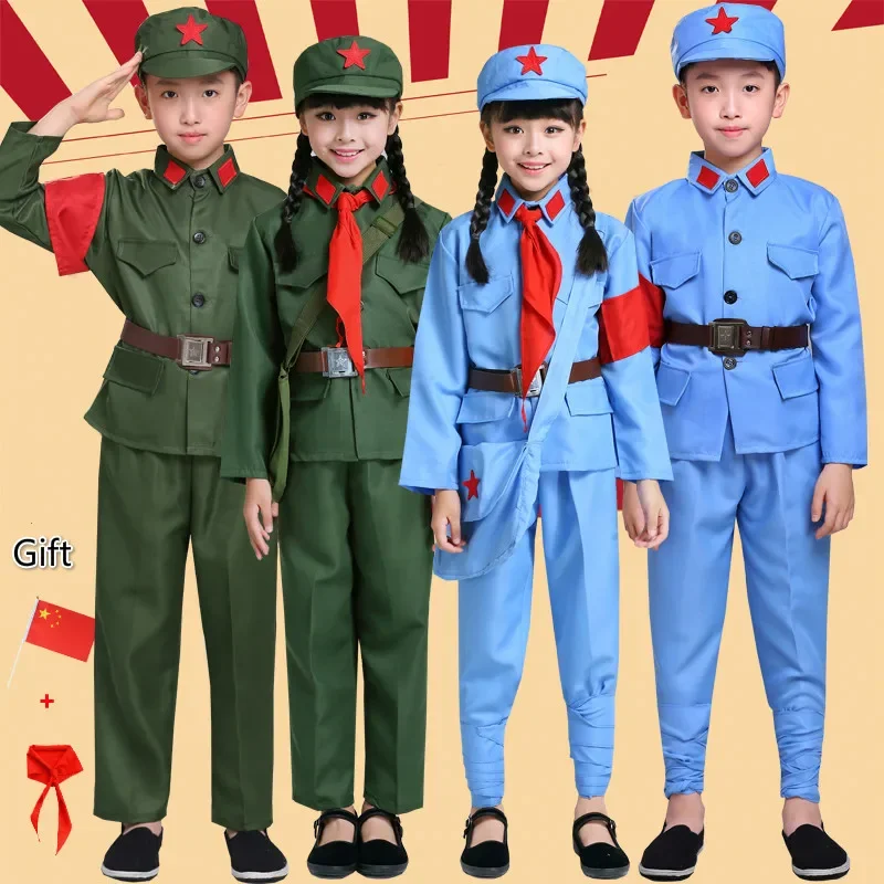 Children's Eighth Route Army Clothes Adult Red Stage Performances Girls New Fourth Army Uniform Chorus Clothing Cosplay kids police cosplay costume