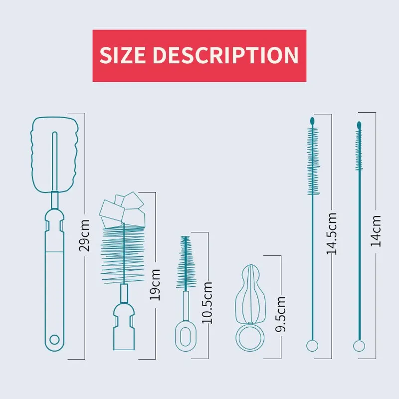 Bottle Brush 6 PCS Cleaning Brush 360 Degree Cleaning Nipple No Dead Corners