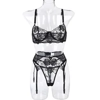 Ensemble de soutien-gorge Sexy ensemble de soutien-gorge en dentelle transparente femmes pure tentation ensemble de Lingerie Sexy exotique dames Flroal noir soutien-gorge ensemble de sous-vêtements 6
