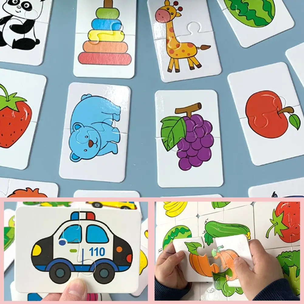 

16Pcs Toddler Card Matching Game Baby Cognition Puzzle Toys Montessori Educational Toys Cartoon Vehicle Fruit Jigsaw Game