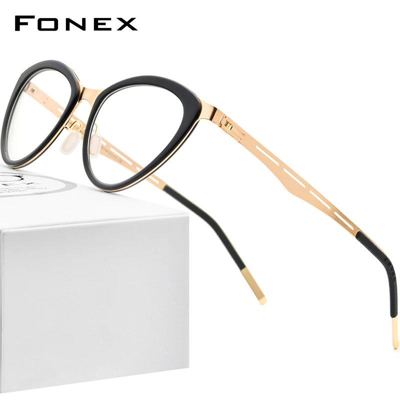 Ацетатные очки FONEX, оправа, женские очки кошачий глаз, новинка 2020, брендовые дизайнерские Безвинтовые очки, F1008