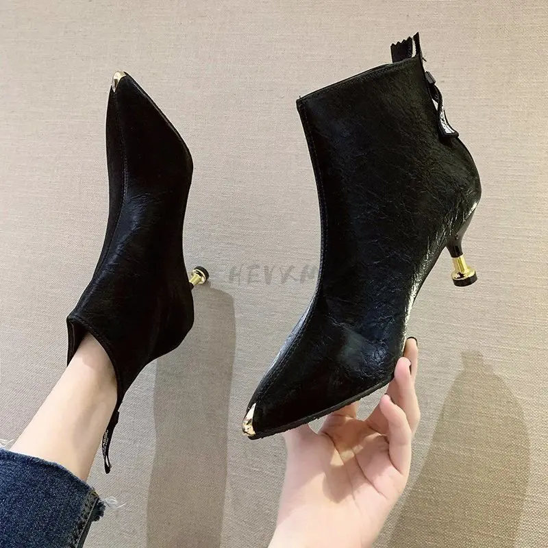 

Short Boots Women's Autumn and Winter 2023 New Mart Boots Short Pointed High Heels Stiletto Spring and Autumn Thin Single Boots